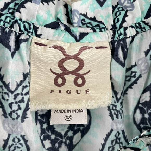 Figue Gianna Mini Dress sz XS green white ruffle tassel - Picture 4 of 8